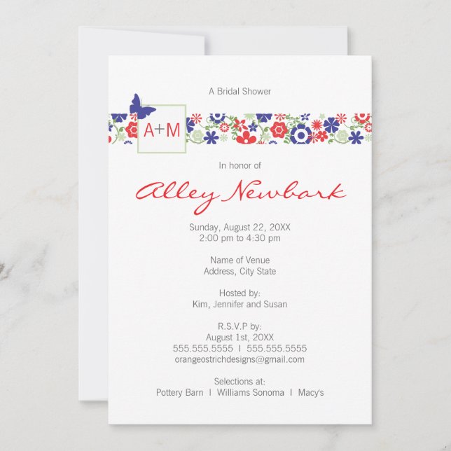 Invitation Mariage ou à la douche nuptiale| Red &  (Devant)