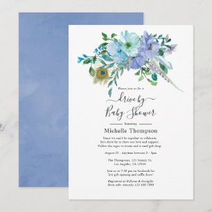Invitation Mariage ou Baby Shower Bohème Bleu et Menthe en Dr