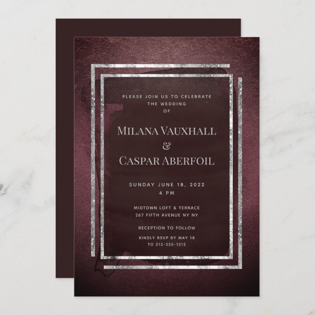 Invitation Mariage Ou Fête De Frame Burgundy Et Argent Grillé (Devant / Derrière)