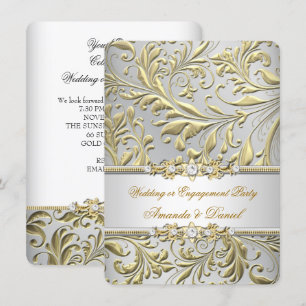 Invitation Mariage ou Fiançailles Tourbillons Floral Or Argen