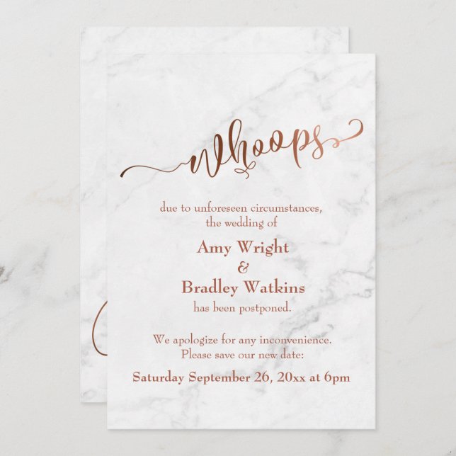 Invitation Mariage "Oups !" Reposté en cuivre de marbre Mettr (Devant / Derrière)