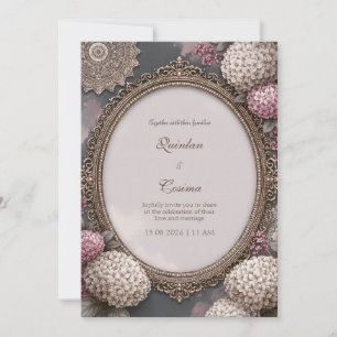 Invitation Mariage ovale aux hortensias mauves