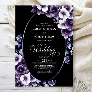 Invitation Mariage ovale floral pourpre