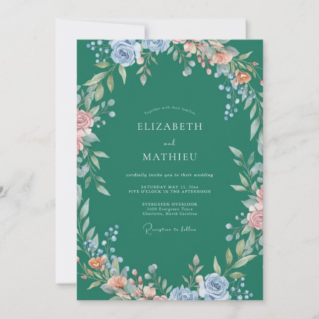 Invitation Mariage Paeonia au Ciel d'Émeraude (Devant)