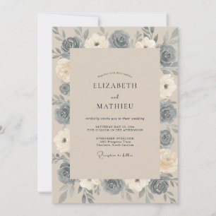 Invitation Mariage Paeonia Bleu Acier