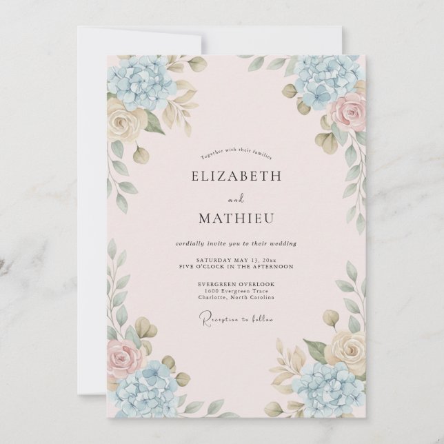 Invitation Mariage Paeonia Cornflower Rougeur (Devant)