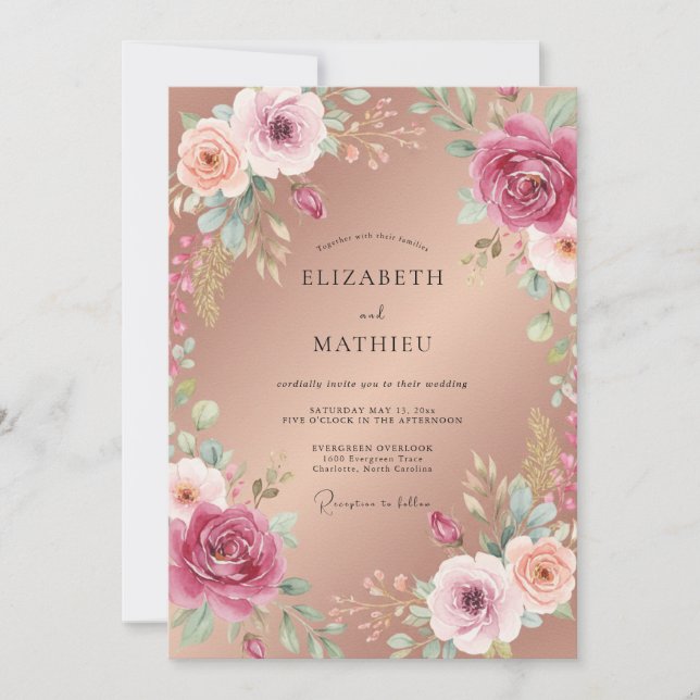 Invitation Mariage Paeonia en Cuivre Bruni (Devant)