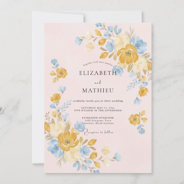 Invitation Mariage Paeonia en Rose Doré (Devant)