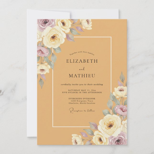 Invitation Mariage Paeonia Ochre (Devant)