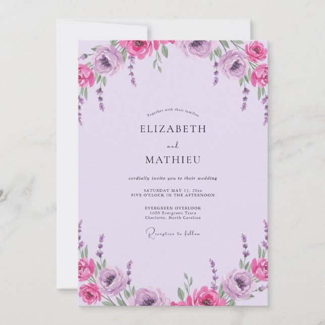 Invitation Mariage Paeonia Orchidée Magenta (Devant)