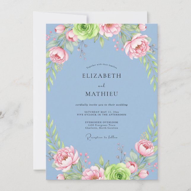 Invitation Mariage Paeonia Rose Ciel (Devant)