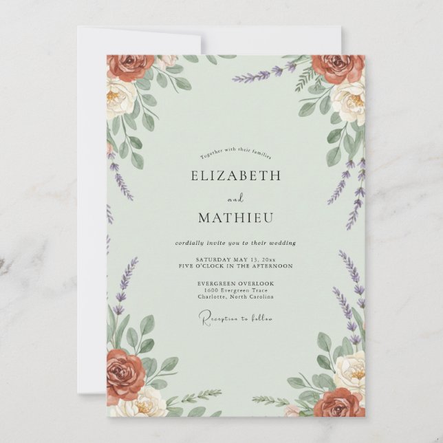 Invitation Mariage Paeonia Rouille Menthe (Devant)