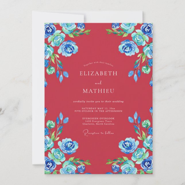 Invitation Mariage Paeonia Saphir Écarlate (Devant)