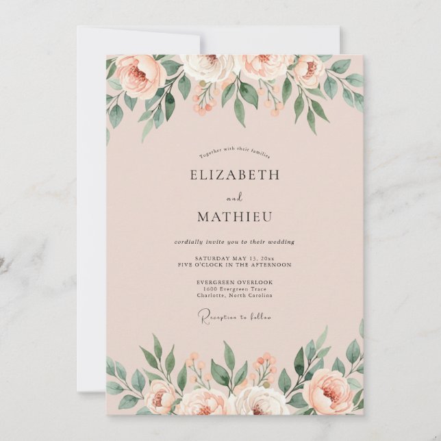 Invitation Mariage Paeonie Abricot Rosé (Devant)