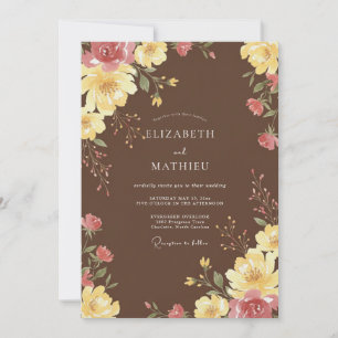 Invitation Mariage Paeonie Jaune Chocolat