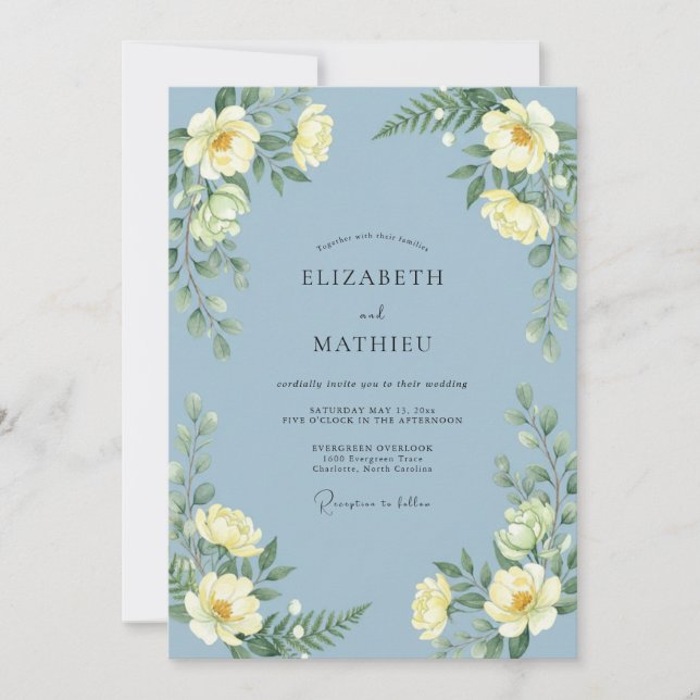 Invitation Mariage Paeonie L citron Azur (Devant)