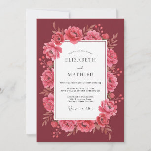 Invitation Mariage Paeonie Rose Cramoisi