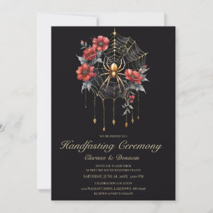 Invitation Mariage païen gothique or et rouge toile araignée 