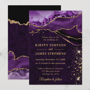 Invitation Mariage Pailleté Agate Violet et Or