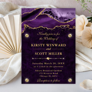 Invitation Mariage Pailleté Agate Violet et Or