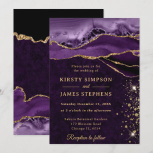 Invitation Mariage Pailleté Agate Violet et Or