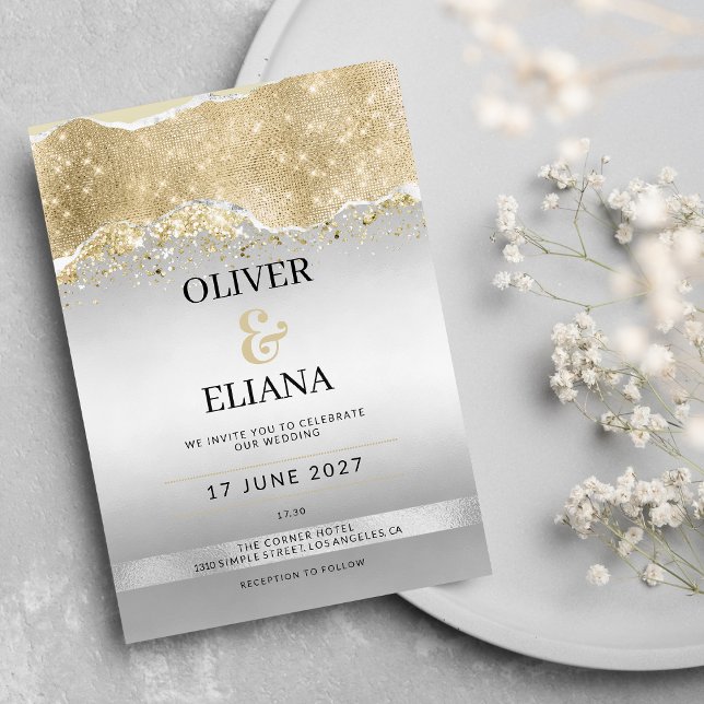 Invitation Mariage pailleté argent et or éblouissant (Dazzling silver and gold sparkle glitter Wedding)