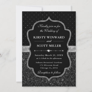 Invitation Mariage Pailleté Art Déco Noir et Argenté