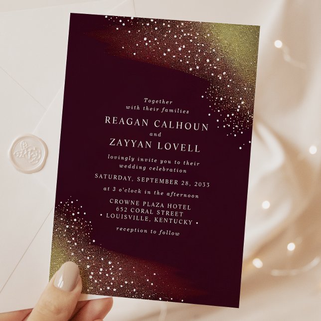 Invitation Mariage Pailleté Bourgogne et Or (Créateur téléchargé)