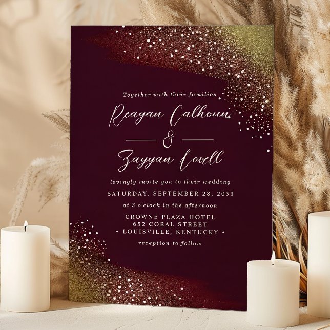 Invitation Mariage Pailleté Bourgogne Et Or (Créateur téléchargé)