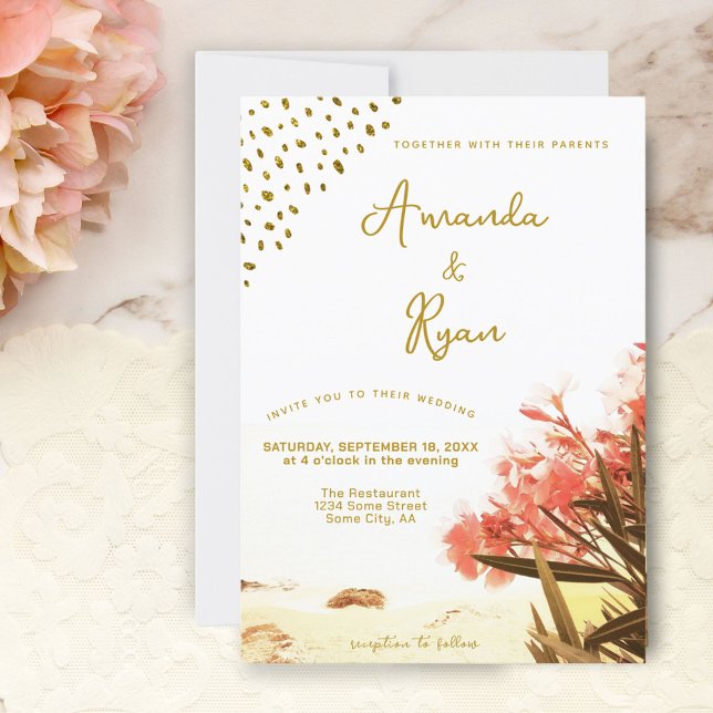 Invitation Mariage Pailleté de Fleurs d'Oleander Orange sur l (Créateur téléchargé)