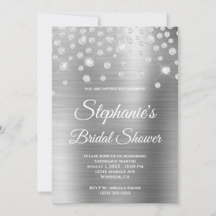 Invitation Mariage Pailleté Diamant Argent Satin Feuille Brid