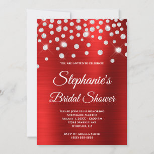 Invitation Mariage Pailleté Diamant Rouge Satin Feuille Brida
