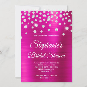 Invitation Mariage Pailleté Diamant Satin Rose Chaud Feuille