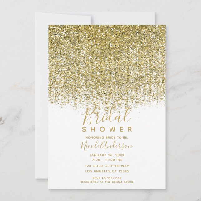 Invitation Mariage Pailleté Doré et Blanc Étincelant (Devant)
