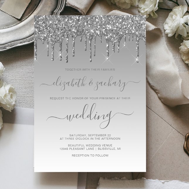 Invitation Mariage Paillettes Argentées Chic qui Dégoulinent (Créateur téléchargé)
