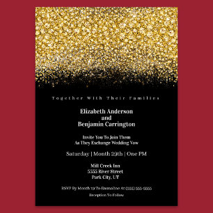 Invitation Mariage Paillettes Bijoux Glamour Or