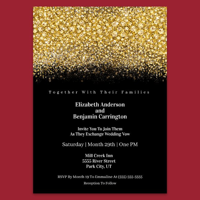 Invitation Mariage Paillettes Bijoux Glamour Or (Créateur téléchargé)