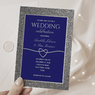 Invitation Mariage Paillettes Bleu Royal Argent