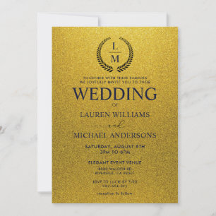 Invitation Mariage Paillettes Brillantes Noir et Or