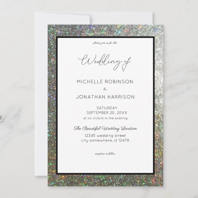Invitation Mariage Paillettes d'Argent (Devant)