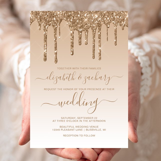Invitation Mariage paillettes dorées chic gouttes (Créateur téléchargé)