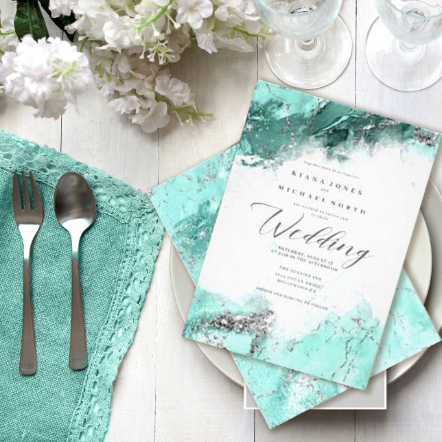 Invitation Mariage Paillettes Mariage Teal Argent ID644 (Créateur téléchargé)