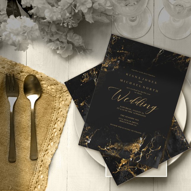 Invitation Mariage Paillettes Noir Or ID644 (Créateur téléchargé)