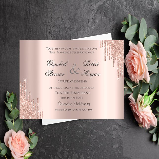 Invitation Mariage Paillettes Or Rose Élégant (Créateur téléchargé)