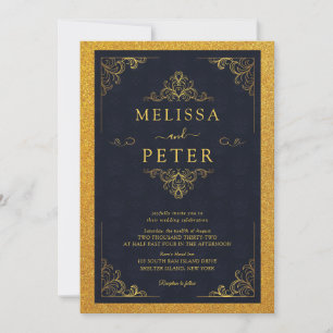 Invitation Mariage Paillettes Or Royal