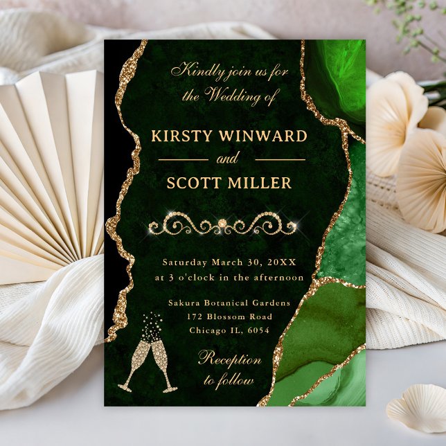 Invitation Mariage Paillettes Vert et Or Agate & Marbre (Créateur téléchargé)