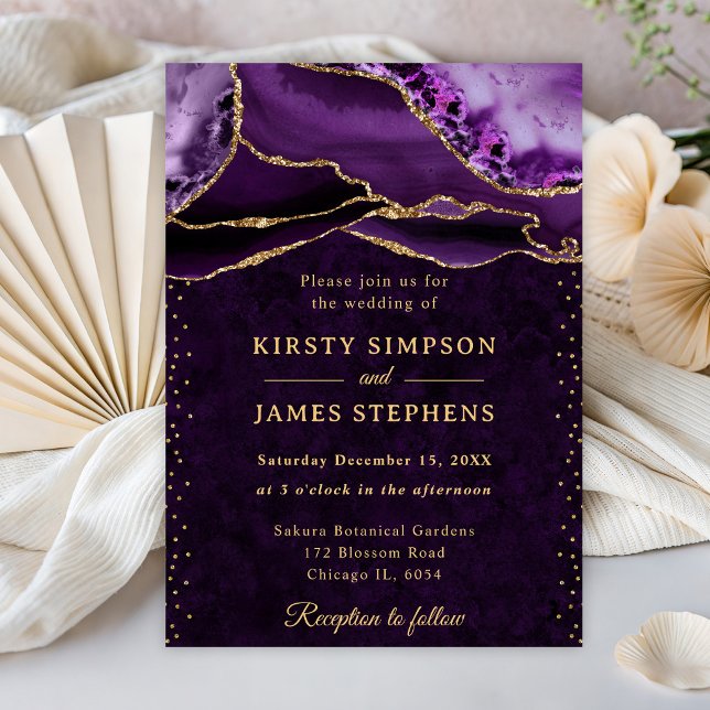 Invitation Mariage Paillettes Violet et Or Agate (Créateur téléchargé)