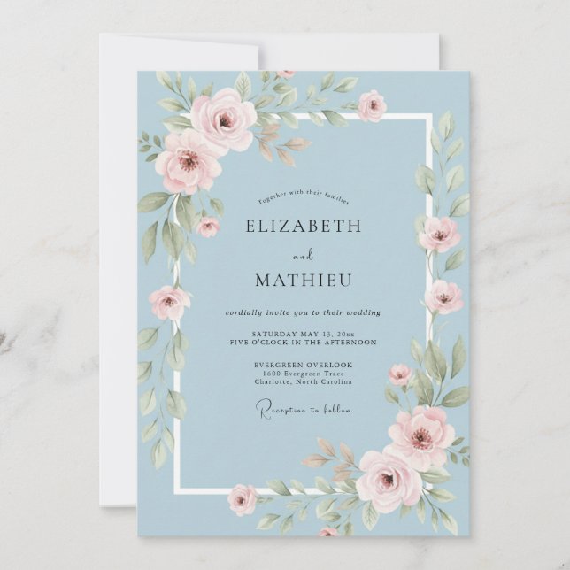 Invitation Mariage Paix de Pivoine Rose (Devant)