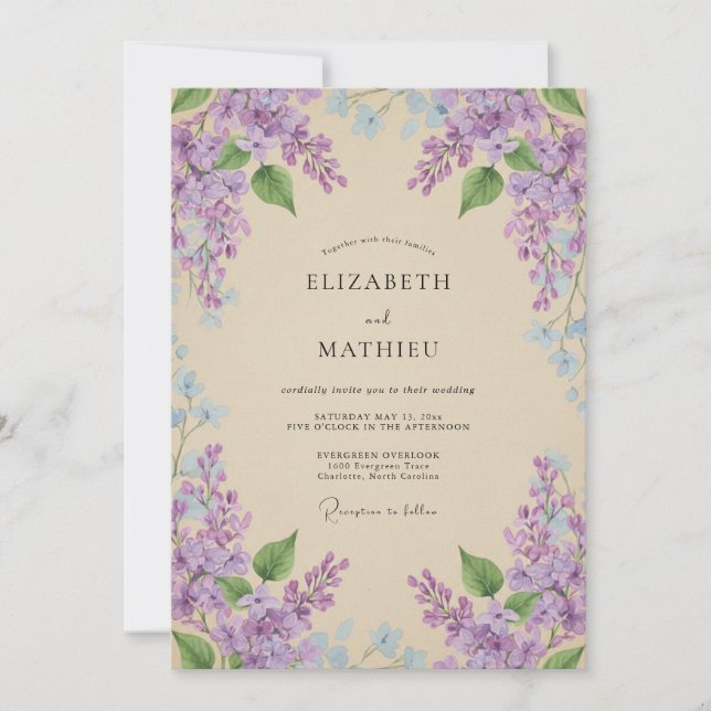 Invitation Mariage Pale Violet Wisteria (Devant)