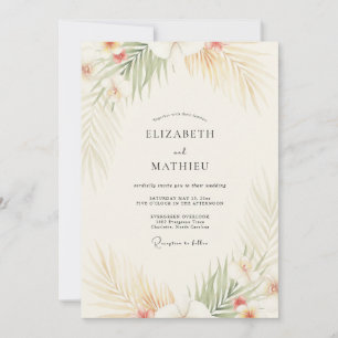 Invitation Mariage Palmier Eucalyptus Corail Tropical